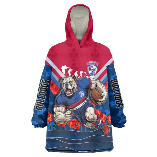 Personalised Western Bulldogs ANZAC Wearable Blanket Hoodie Military Remembrance Australian Football Mascot Camouflage