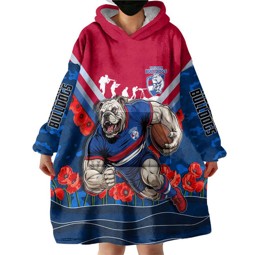 Personalised Western Bulldogs ANZAC Wearable Blanket Hoodie Military Remembrance Australian Football Mascot Camouflage