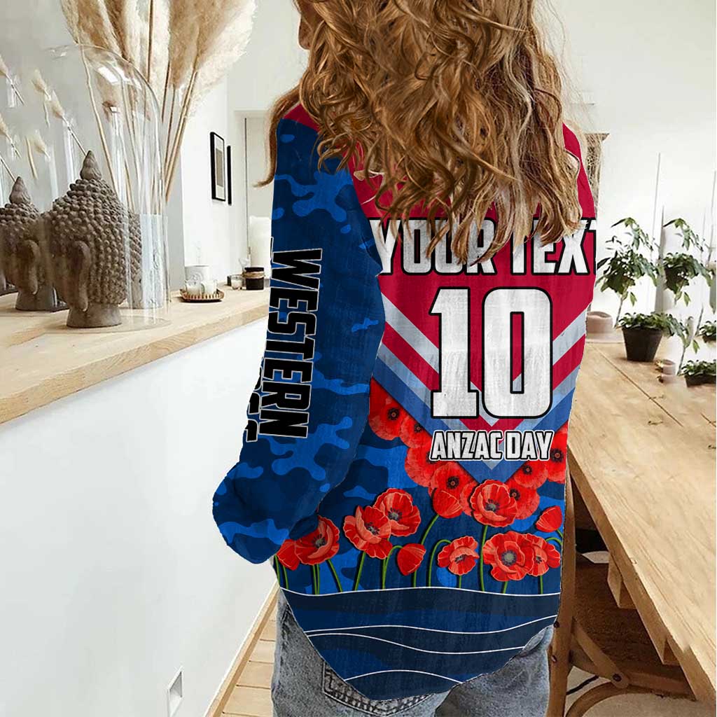 Personalised Western Bulldogs ANZAC Women Casual Shirt Military Remembrance Australian Football Mascot Camouflage