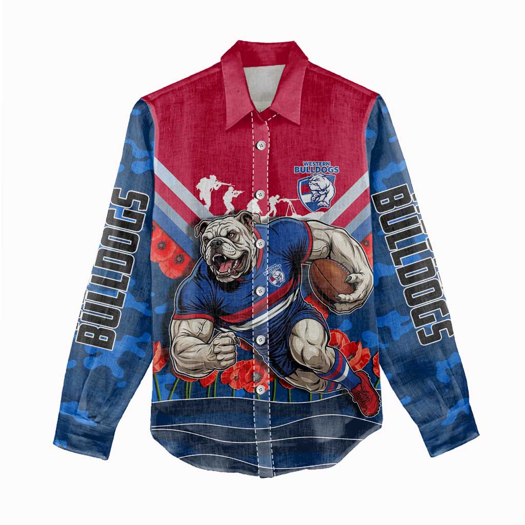 Personalised Western Bulldogs ANZAC Women Casual Shirt Military Remembrance Australian Football Mascot Camouflage