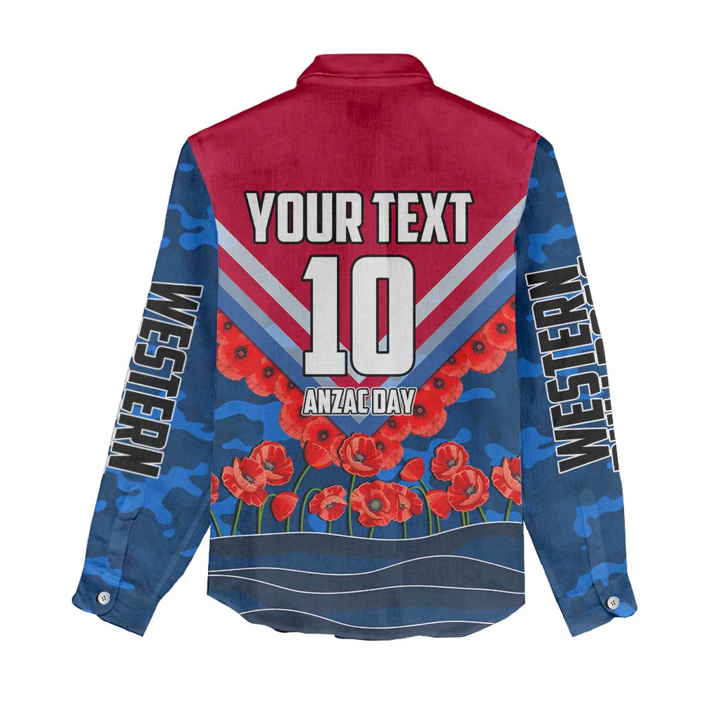 Personalised Western Bulldogs ANZAC Women Casual Shirt Military Remembrance Australian Football Mascot Camouflage