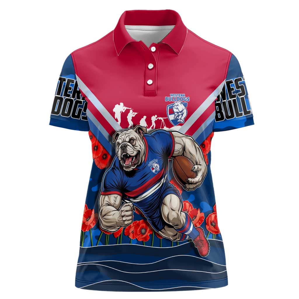 Personalised Western Bulldogs ANZAC Women Polo Shirt Military Remembrance Australian Football Mascot Camouflage