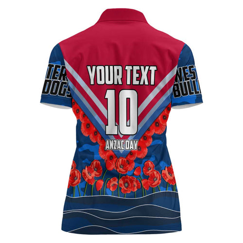 Personalised Western Bulldogs ANZAC Women Polo Shirt Military Remembrance Australian Football Mascot Camouflage
