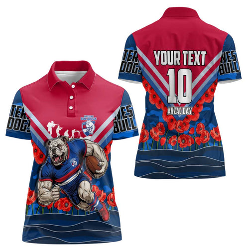Personalised Western Bulldogs ANZAC Women Polo Shirt Military Remembrance Australian Football Mascot Camouflage