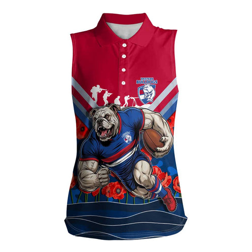 Personalised Western Bulldogs ANZAC Women Sleeveless Polo Shirt Military Remembrance Australian Football Mascot Camouflage