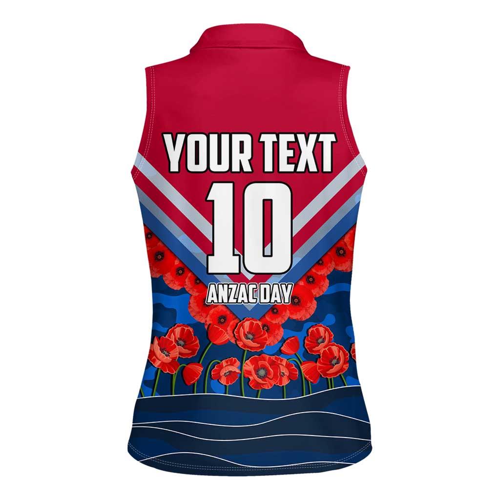 Personalised Western Bulldogs ANZAC Women Sleeveless Polo Shirt Military Remembrance Australian Football Mascot Camouflage