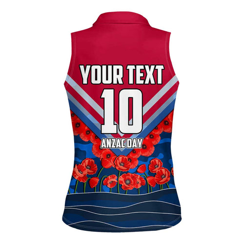 Personalised Western Bulldogs ANZAC Women Sleeveless Polo Shirt Military Remembrance Australian Football Mascot Camouflage