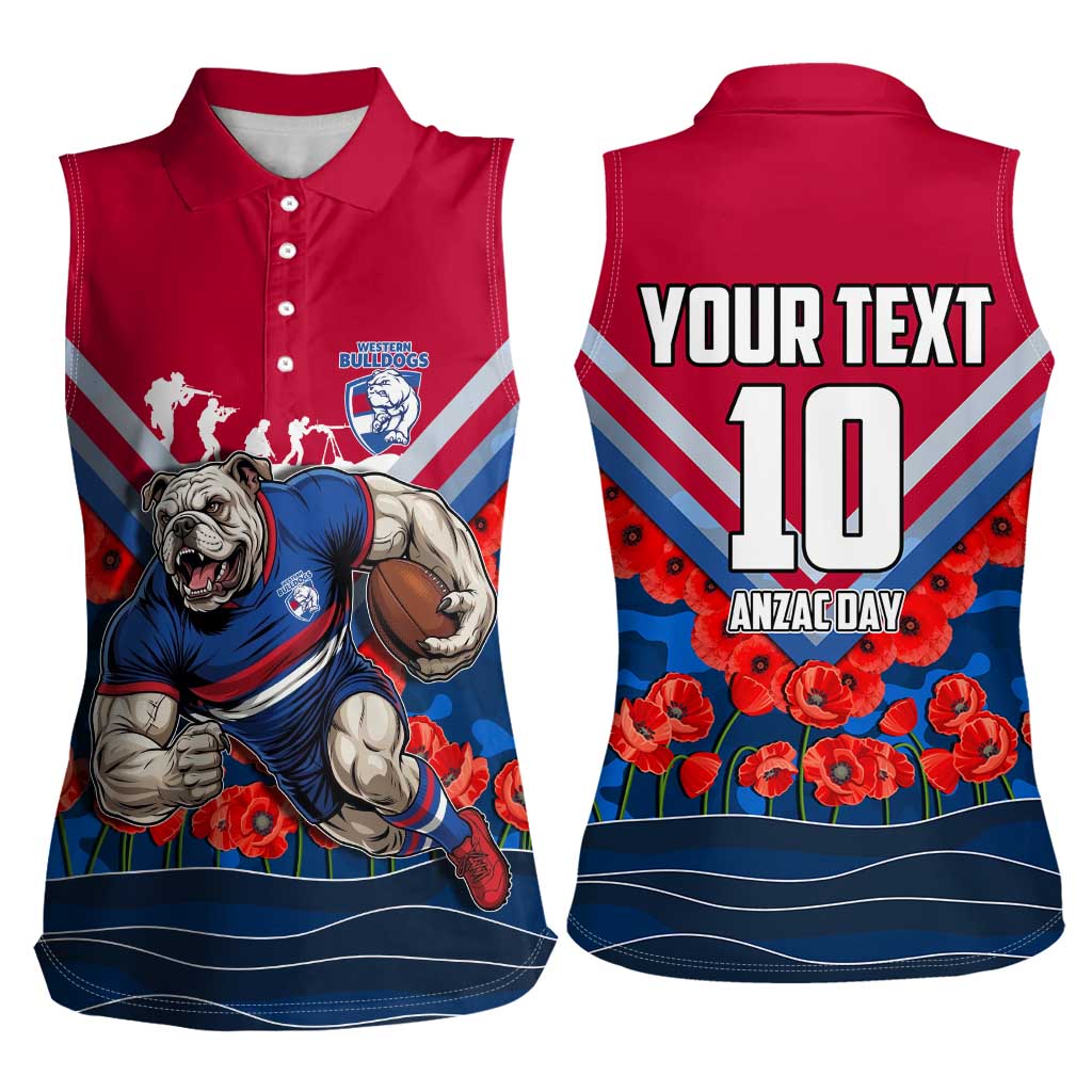 Personalised Western Bulldogs ANZAC Women Sleeveless Polo Shirt Military Remembrance Australian Football Mascot Camouflage
