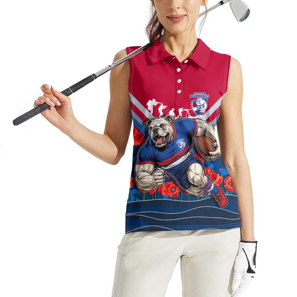 Personalised Western Bulldogs ANZAC Women Sleeveless Polo Shirt Military Remembrance Australian Football Mascot Camouflage