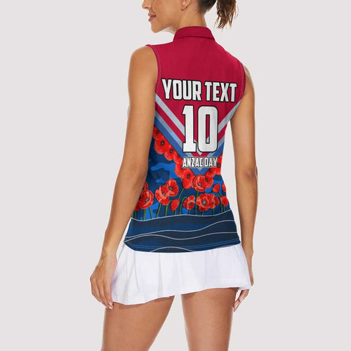 Personalised Western Bulldogs ANZAC Women Sleeveless Polo Shirt Military Remembrance Australian Football Mascot Camouflage
