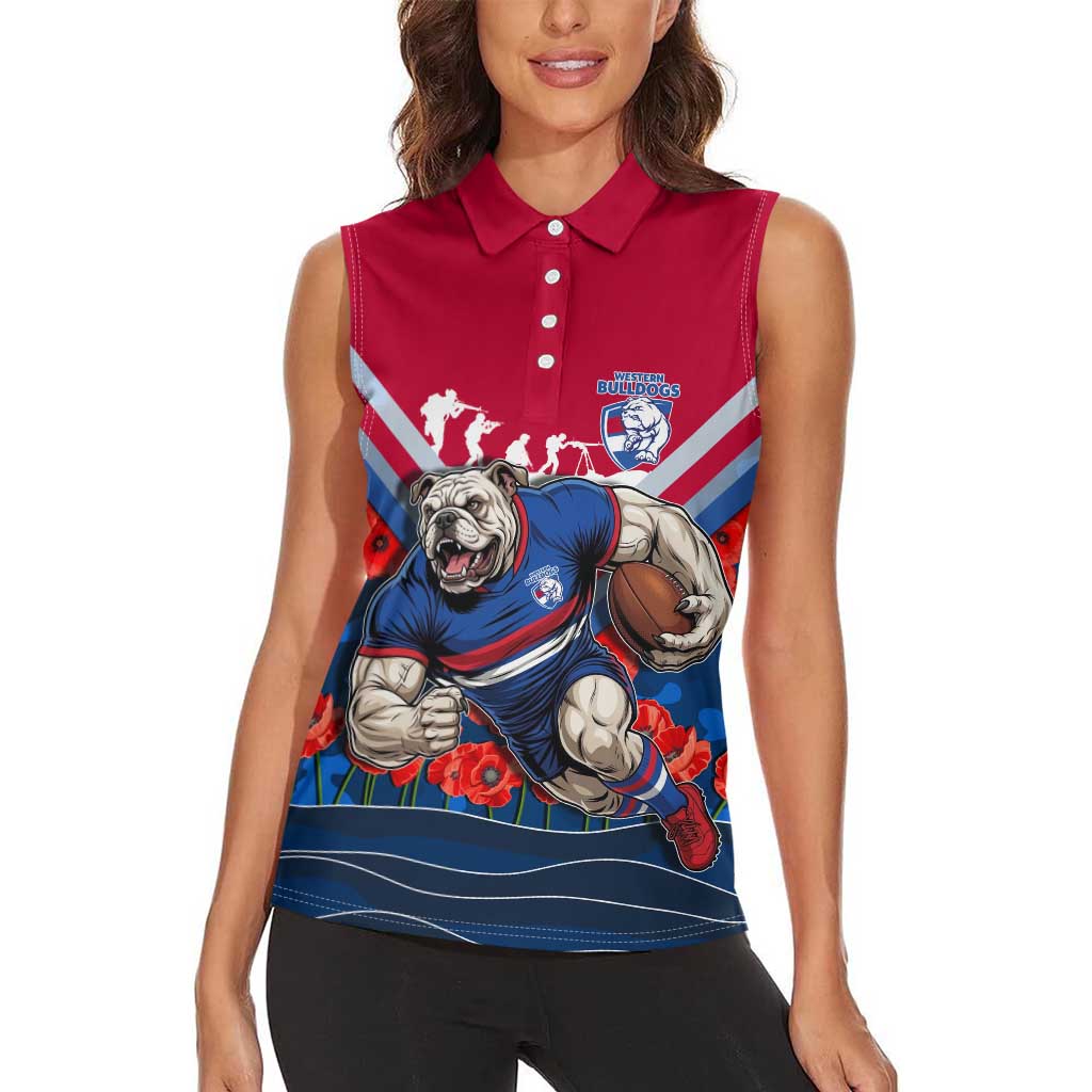 Personalised Western Bulldogs ANZAC Women Sleeveless Polo Shirt Military Remembrance Australian Football Mascot Camouflage