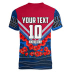 Personalised Western Bulldogs ANZAC Women V-Neck T-Shirt Military Remembrance Australian Football Mascot Camouflage