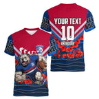 Personalised Western Bulldogs ANZAC Women V-Neck T-Shirt Military Remembrance Australian Football Mascot Camouflage