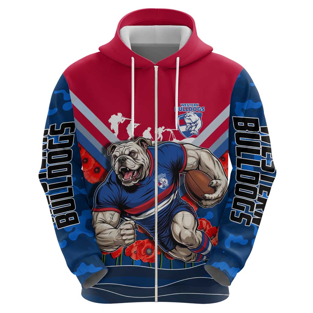 Personalised Western Bulldogs ANZAC Zip Hoodie Military Remembrance Australian Football Mascot Camouflage