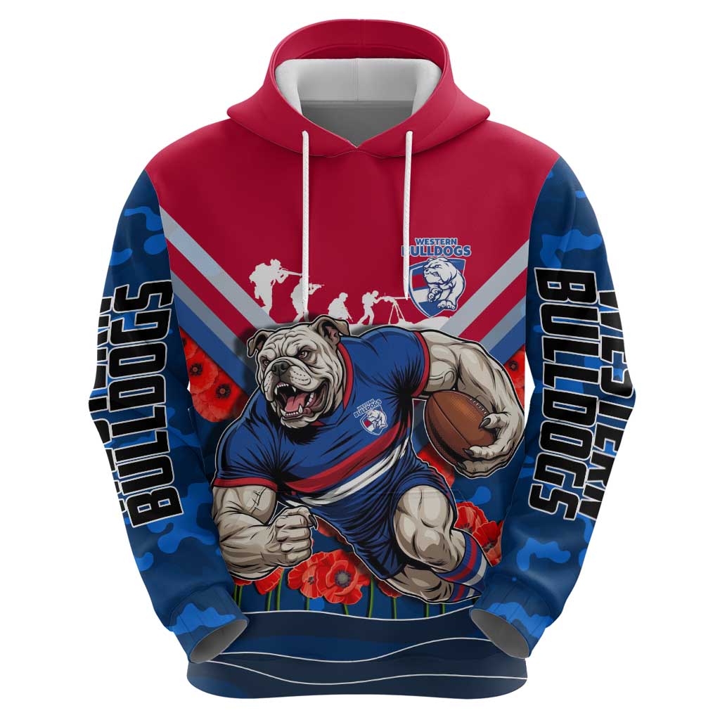 Personalised Western Bulldogs ANZAC Zip Hoodie Military Remembrance Australian Football Mascot Camouflage
