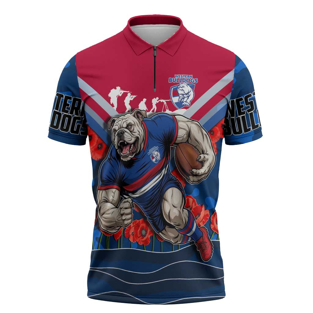 Personalised Western Bulldogs ANZAC Zipper Polo Shirt Military Remembrance Australian Football Mascot Camouflage