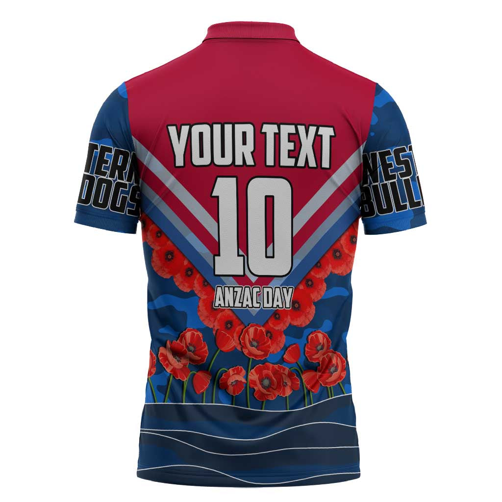 Personalised Western Bulldogs ANZAC Zipper Polo Shirt Military Remembrance Australian Football Mascot Camouflage