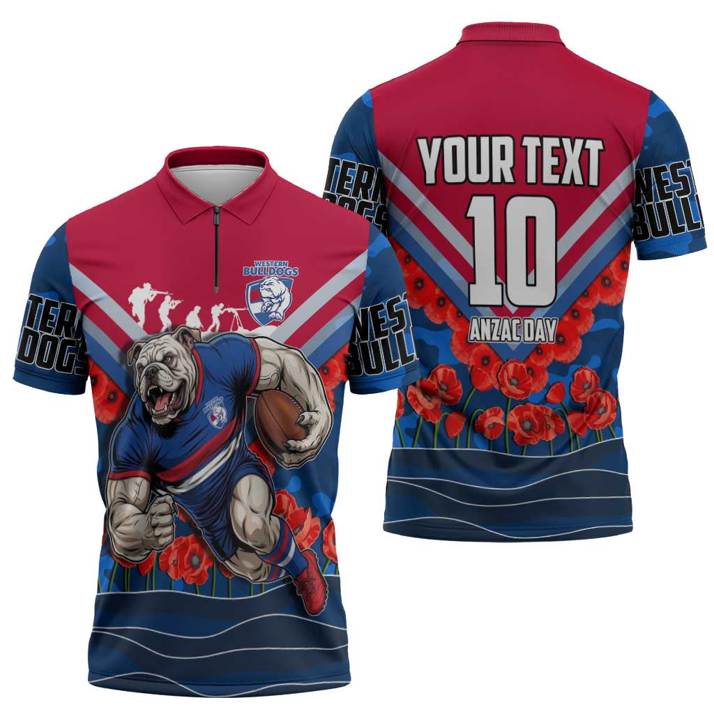 Personalised Western Bulldogs ANZAC Zipper Polo Shirt Military Remembrance Australian Football Mascot Camouflage
