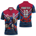 Personalised Western Bulldogs ANZAC Zipper Polo Shirt Military Remembrance Australian Football Mascot Camouflage