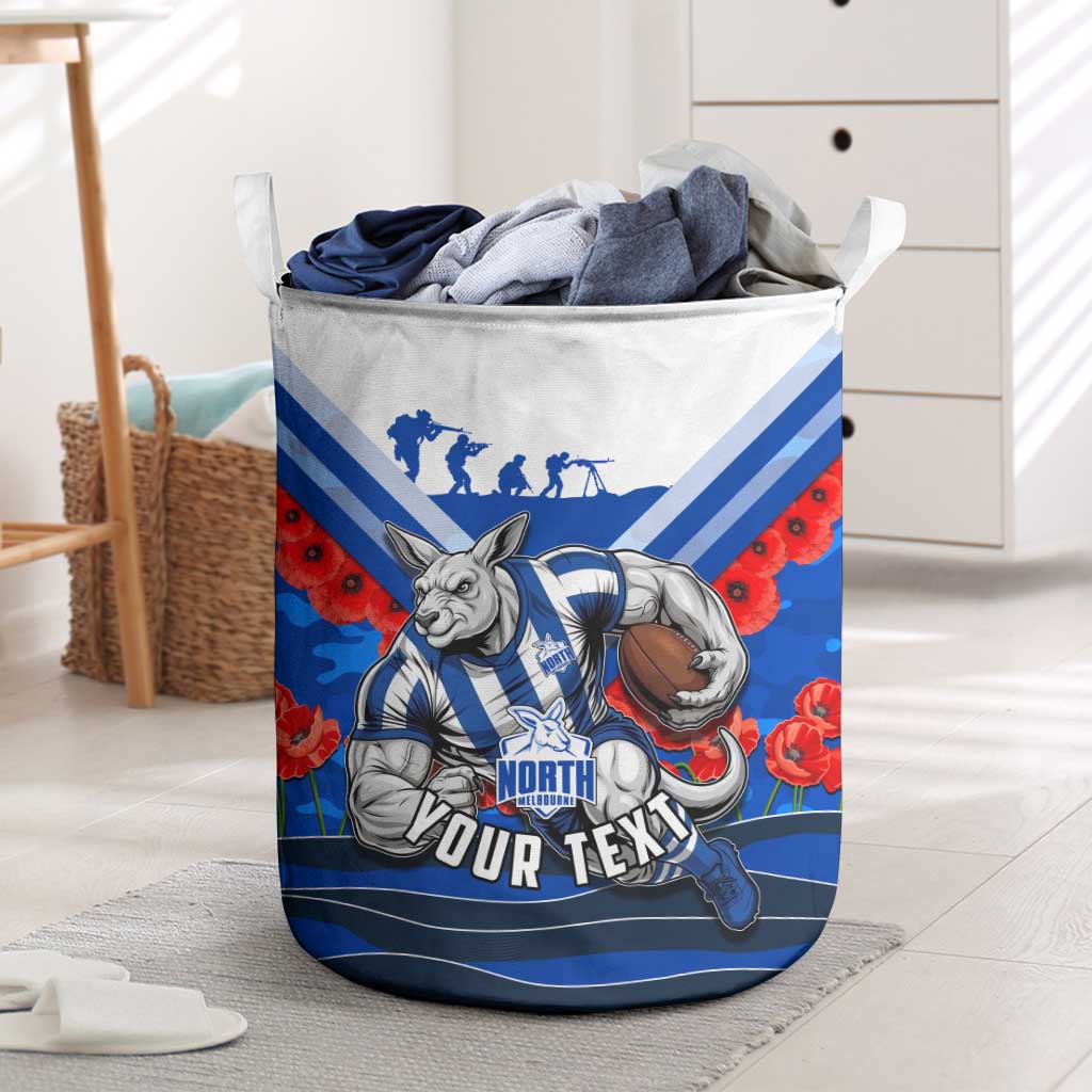 Personalised North Melbourne Kangaroos ANZAC Laundry Basket Military Remembrance Australian Football Mascot Camouflage