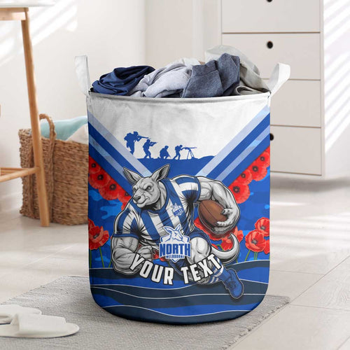 Personalised North Melbourne Kangaroos ANZAC Laundry Basket Military Remembrance Australian Football Mascot Camouflage