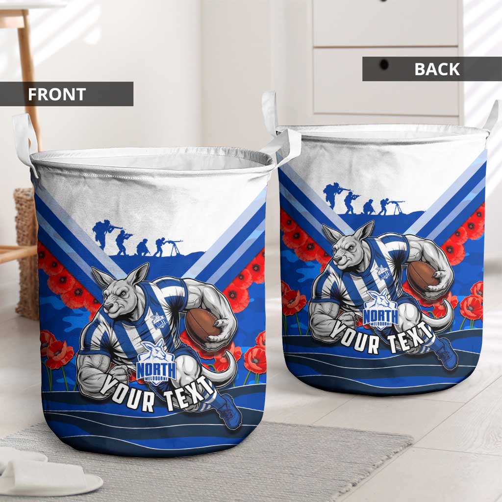 Personalised North Melbourne Kangaroos ANZAC Laundry Basket Military Remembrance Australian Football Mascot Camouflage