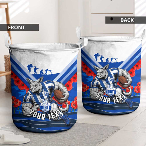 Personalised North Melbourne Kangaroos ANZAC Laundry Basket Military Remembrance Australian Football Mascot Camouflage