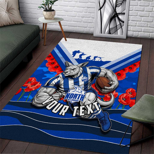 Personalised North Melbourne Kangaroos ANZAC Area Rug Military Remembrance Australian Football Mascot Camouflage