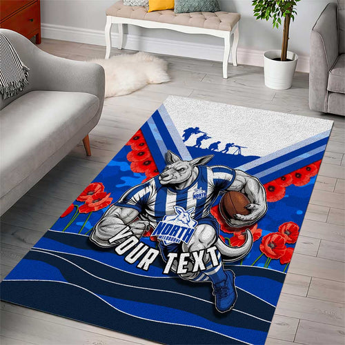 Personalised North Melbourne Kangaroos ANZAC Area Rug Military Remembrance Australian Football Mascot Camouflage