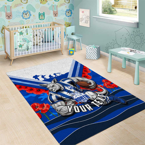 Personalised North Melbourne Kangaroos ANZAC Area Rug Military Remembrance Australian Football Mascot Camouflage