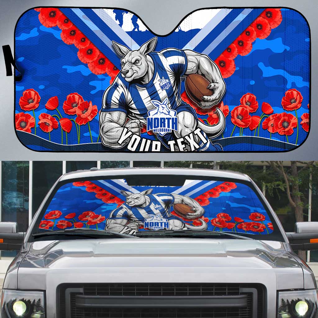 Personalised North Melbourne Kangaroos ANZAC Auto Sun Shade Military Remembrance Australian Football Mascot Camouflage