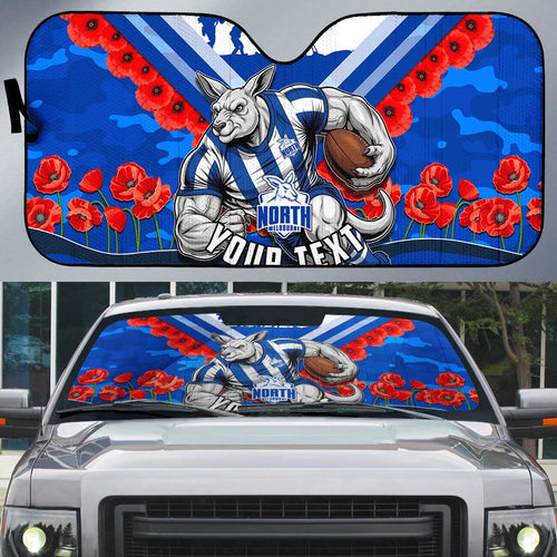 Personalised North Melbourne Kangaroos ANZAC Auto Sun Shade Military Remembrance Australian Football Mascot Camouflage