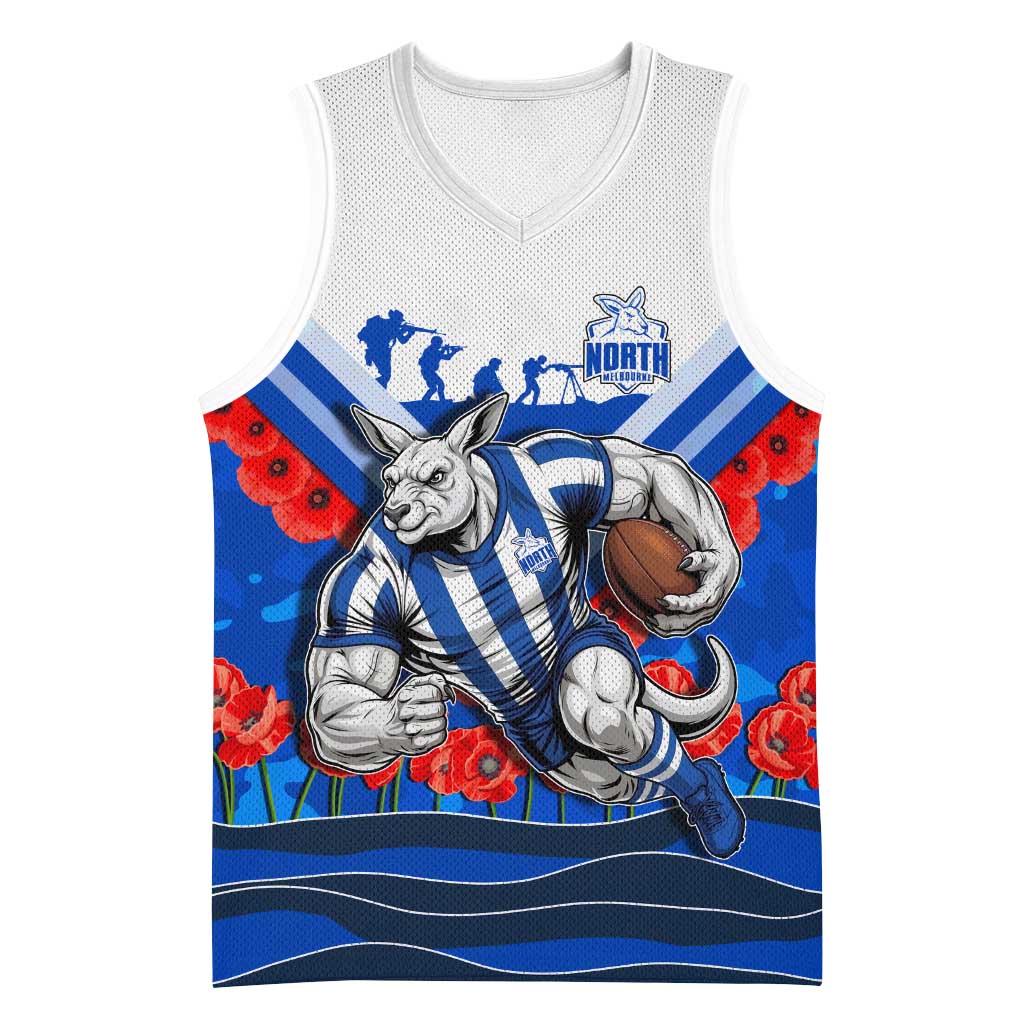 Personalised North Melbourne Kangaroos ANZAC Basketball Jersey Military Remembrance Australian Football Mascot Camouflage