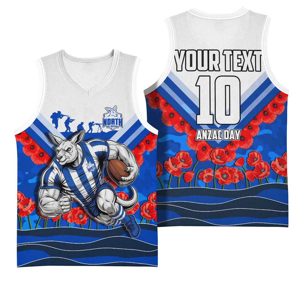 Personalised North Melbourne Kangaroos ANZAC Basketball Jersey Military Remembrance Australian Football Mascot Camouflage