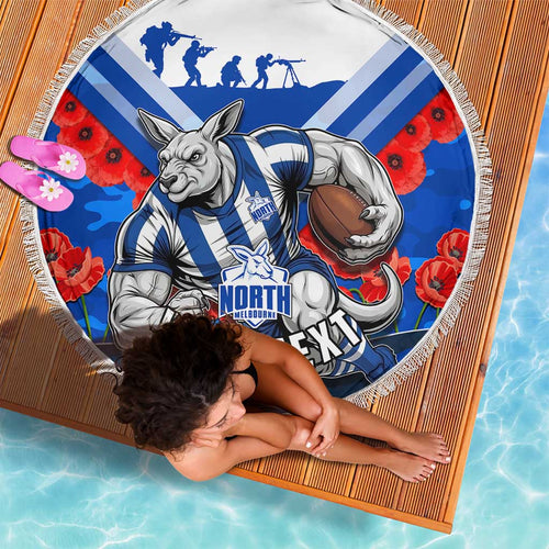 Personalised North Melbourne Kangaroos ANZAC Beach Blanket Military Remembrance Australian Football Mascot Camouflage