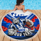 Personalised North Melbourne Kangaroos ANZAC Beach Blanket Military Remembrance Australian Football Mascot Camouflage