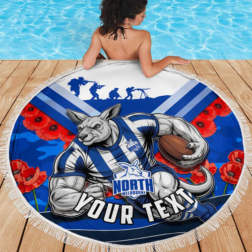 Personalised North Melbourne Kangaroos ANZAC Beach Blanket Military Remembrance Australian Football Mascot Camouflage