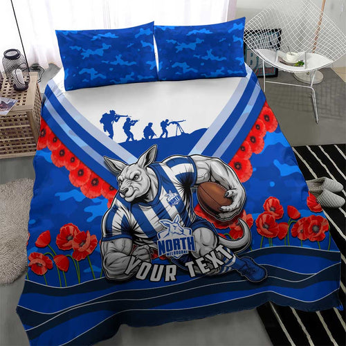 Personalised North Melbourne Kangaroos ANZAC Bedding Set Military Remembrance Australian Football Mascot Camouflage
