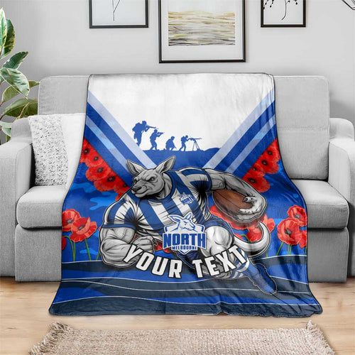 Personalised North Melbourne Kangaroos ANZAC Blanket Military Remembrance Australian Football Mascot Camouflage