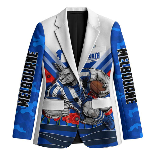Personalised North Melbourne Kangaroos ANZAC Blazer Military Remembrance Australian Football Mascot Camouflage