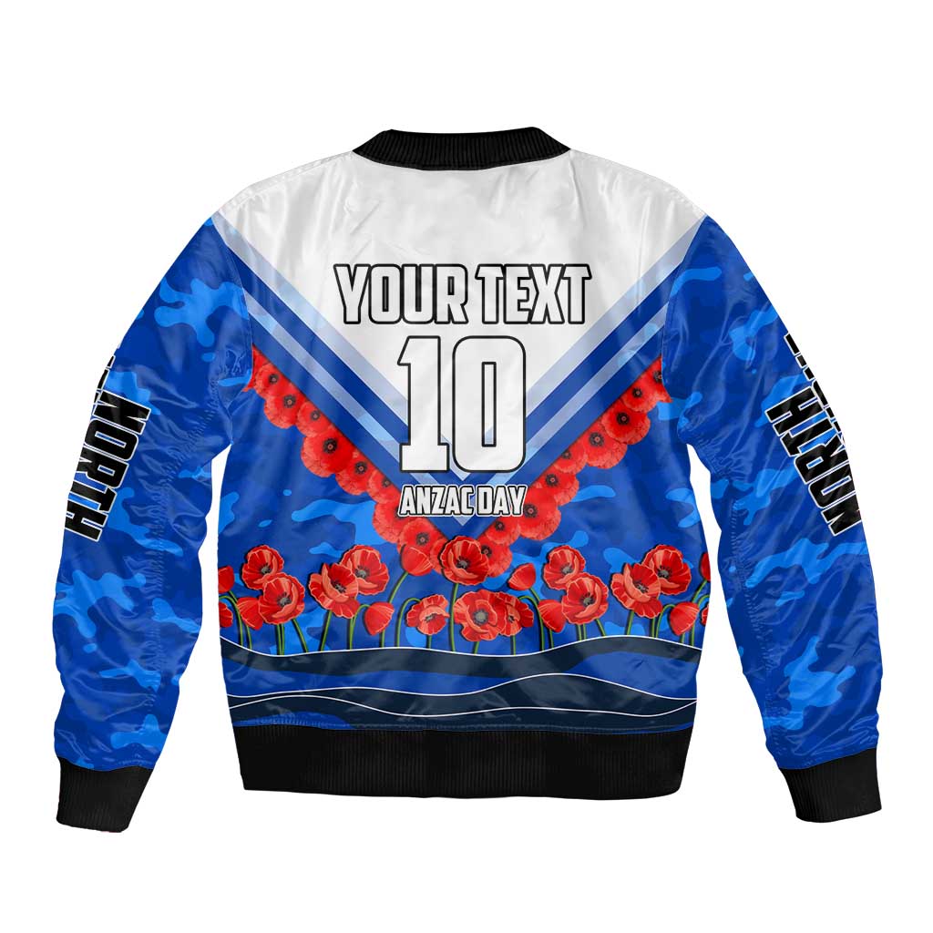 Personalised North Melbourne Kangaroos ANZAC Bomber Jacket Military Remembrance Australian Football Mascot Camouflage