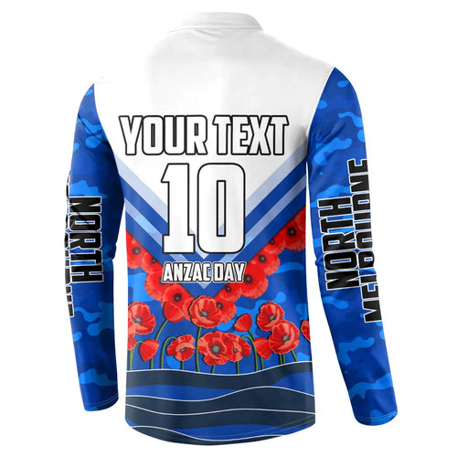 Personalised North Melbourne Kangaroos ANZAC Button Sweatshirt Military Remembrance Australian Football Mascot Camouflage