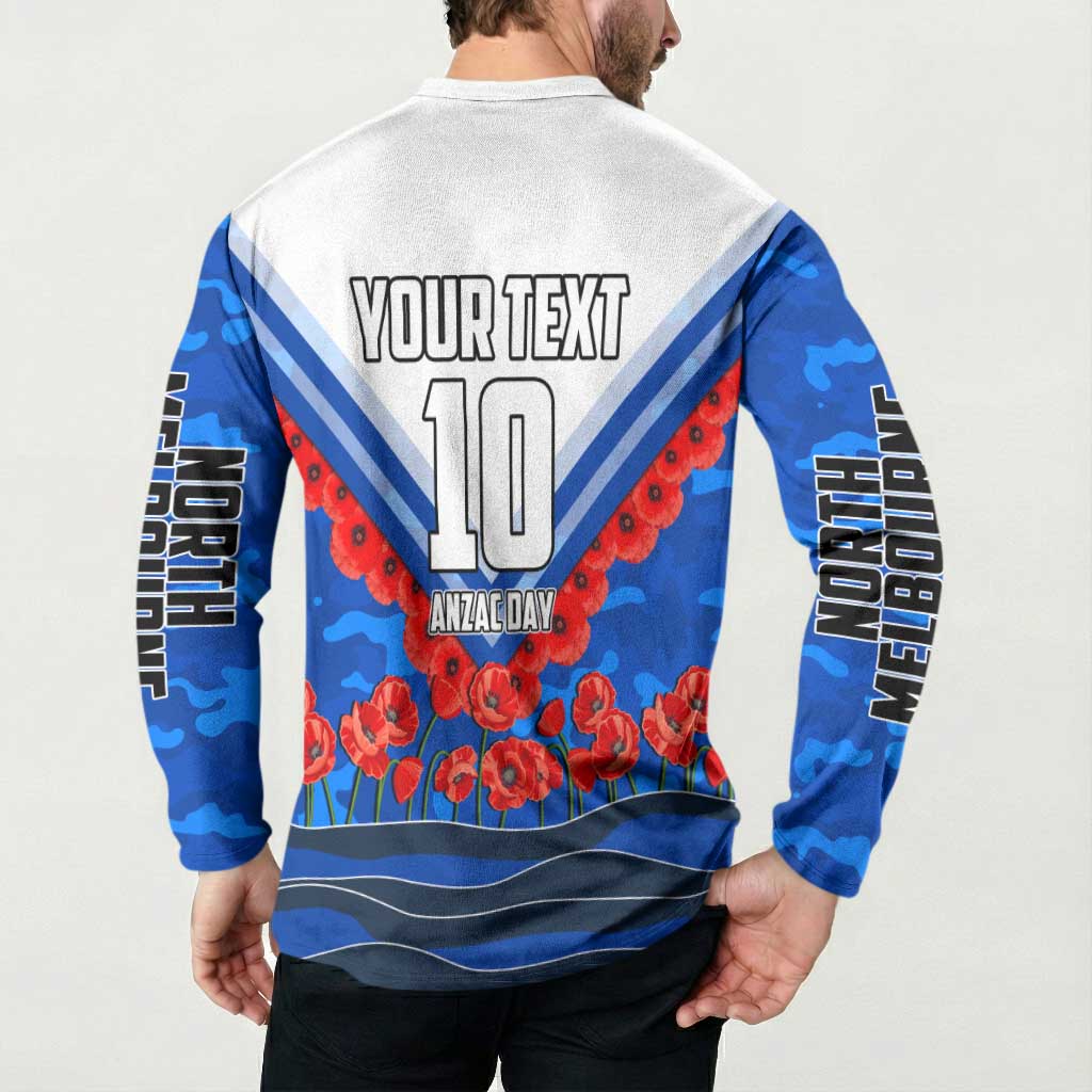 Personalised North Melbourne Kangaroos ANZAC Button Sweatshirt Military Remembrance Australian Football Mascot Camouflage