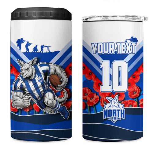 Personalised North Melbourne Kangaroos ANZAC 4 in 1 Can Cooler Tumbler Military Remembrance Australian Football Mascot Camouflage