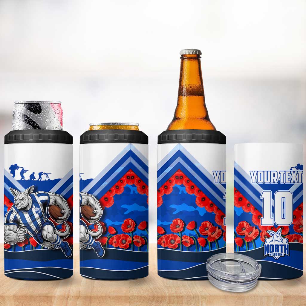 Personalised North Melbourne Kangaroos ANZAC 4 in 1 Can Cooler Tumbler Military Remembrance Australian Football Mascot Camouflage