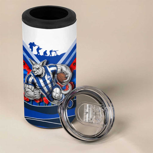Personalised North Melbourne Kangaroos ANZAC 4 in 1 Can Cooler Tumbler Military Remembrance Australian Football Mascot Camouflage