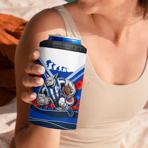 Personalised North Melbourne Kangaroos ANZAC 4 in 1 Can Cooler Tumbler Military Remembrance Australian Football Mascot Camouflage