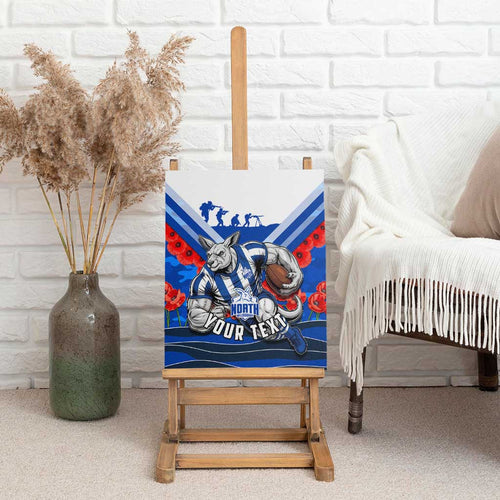 Personalised North Melbourne Kangaroos ANZAC Canvas Wall Art Military Remembrance Australian Football Mascot Camouflage