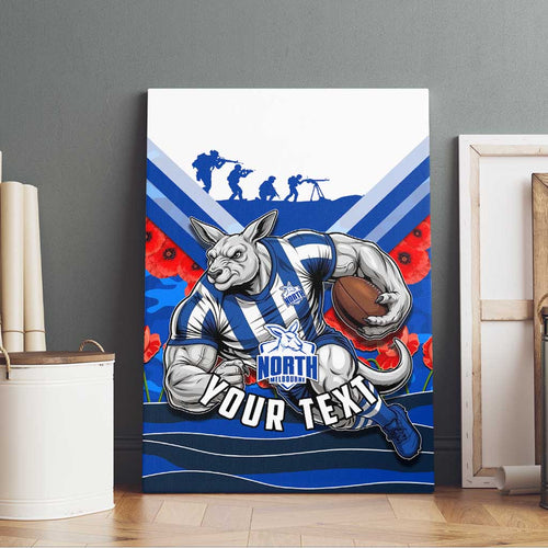 Personalised North Melbourne Kangaroos ANZAC Canvas Wall Art Military Remembrance Australian Football Mascot Camouflage