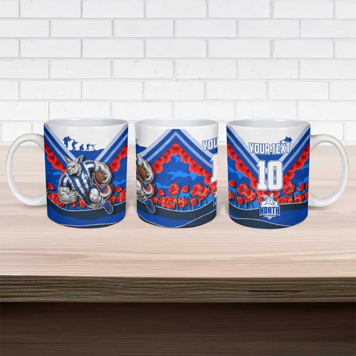 Personalised North Melbourne Kangaroos ANZAC Ceramic Mug Military Remembrance Australian Football Mascot Camouflage